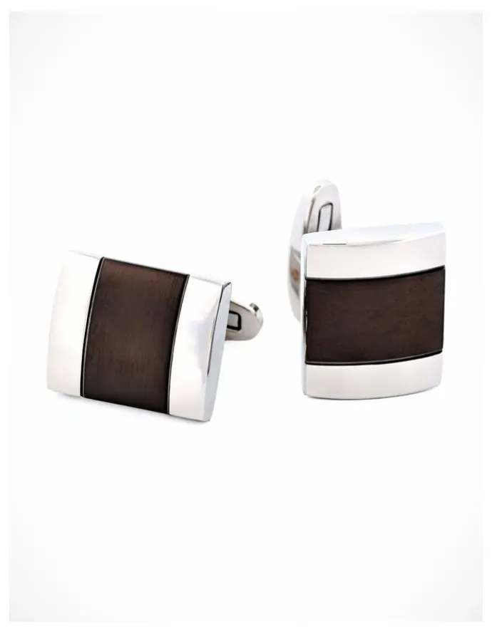 Cudworth Polished Stainless Steel and Brushed Ion Plated Gun Metal Cufflinks