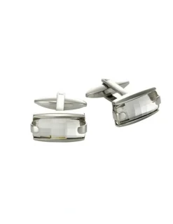 Cudworth Polished Stainless Steel with Swarovski Crystal Cufflinks in Silver