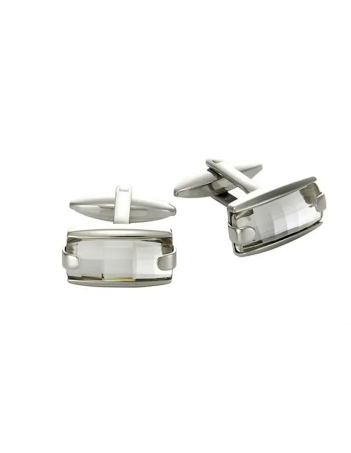 Cudworth Polished Stainless Steel with Swarovski Crystal Cufflinks in Silver
