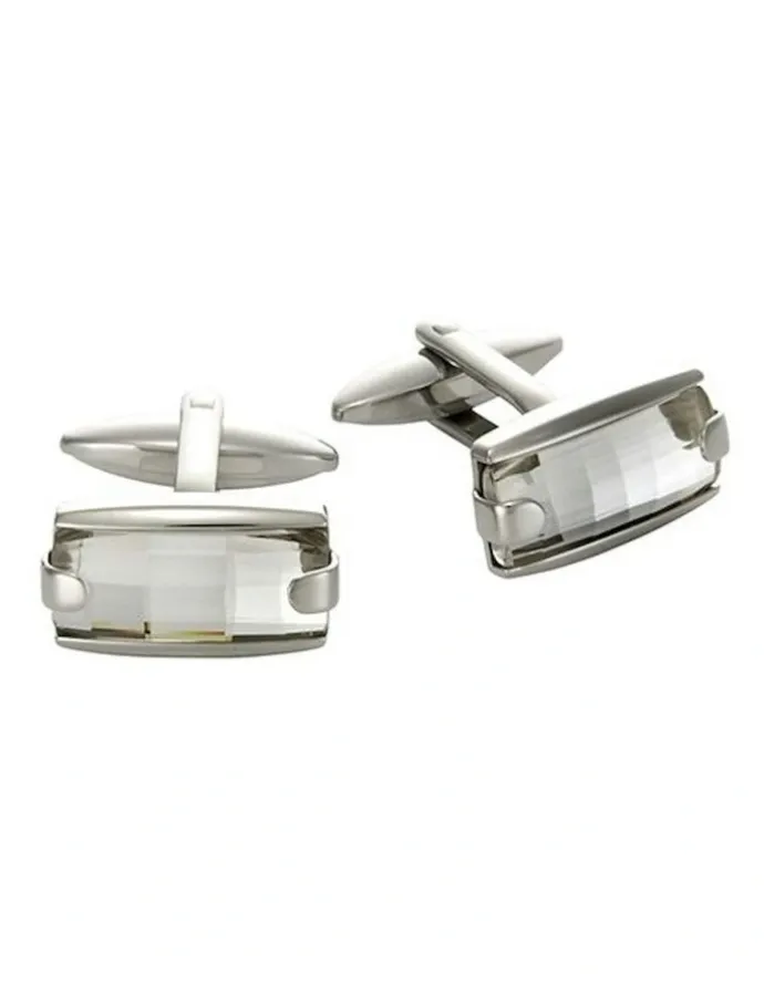 Cudworth Polished Stainless Steel with Swarovski Crystal Cufflinks in Silver