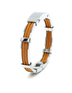 Cudworth Polished Stainless Steel And Double Rope Bracelet in Orange