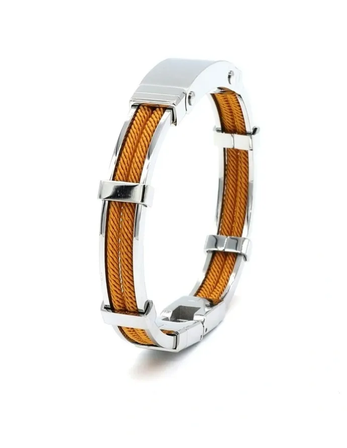 Cudworth Polished Stainless Steel And Double Rope Bracelet in Orange