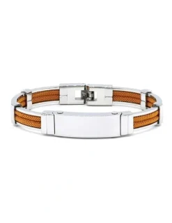 Cudworth Polished Stainless Steel And Double Rope Bracelet in Orange