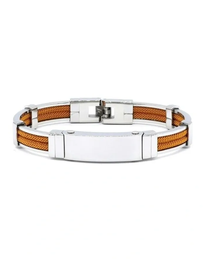 Cudworth Polished Stainless Steel And Double Rope Bracelet in Orange