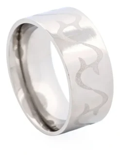 Cudworth Polished Stainless Steel Ring with Frosted Swirl Pattern in Silver