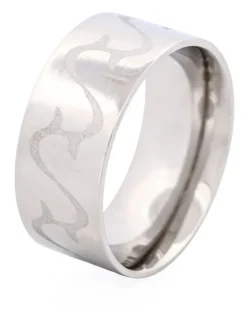 Cudworth Polished Stainless Steel Ring with Frosted Swirl Pattern in Silver