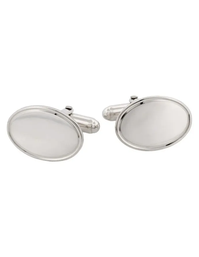 Cudworth Polished Sterling Silver Oval Cufflinks with Engine Turn line border
