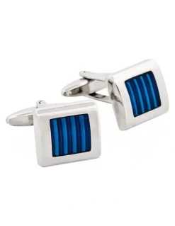 Cudworth Rhodium & Blue Enamel Cufflinks