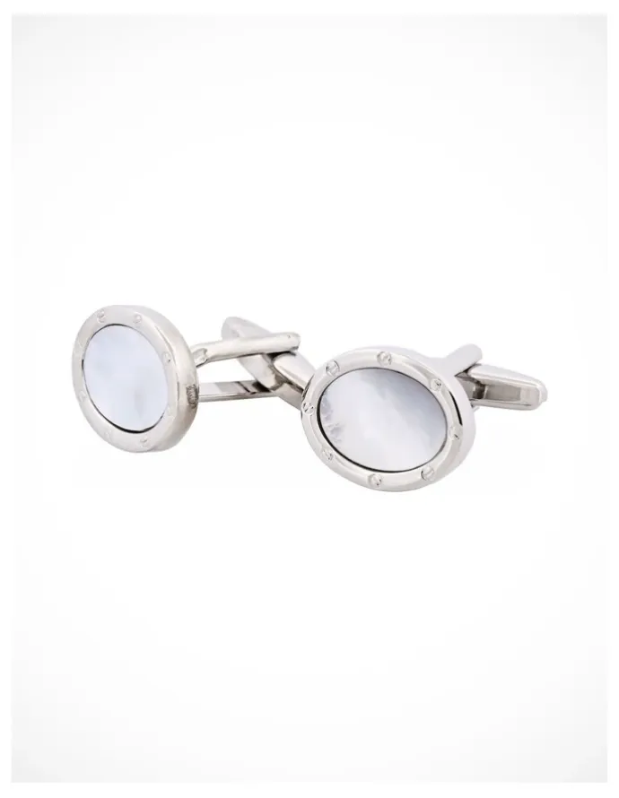Cudworth Rhodium & Mop Oval Cufflinks in Sliver