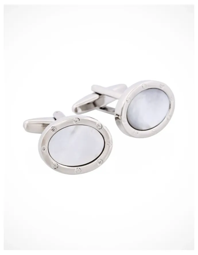 Cudworth Rhodium & Mop Oval Cufflinks in Sliver