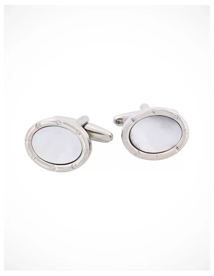 Cudworth Rhodium & Mop Oval Cufflinks in Sliver
