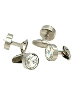 Cudworth Rhodium And Crystal Shirt Studs Set of 4 in Silver