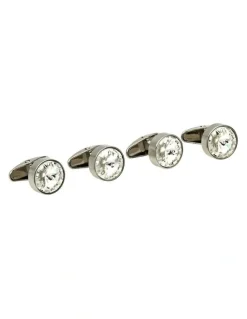 Cudworth Rhodium And Crystal Shirt Studs Set of 4 in Silver