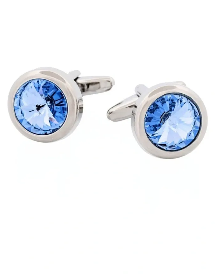 Cudworth Rhodium Light Sapphire Crystal Cufflinks in Blue