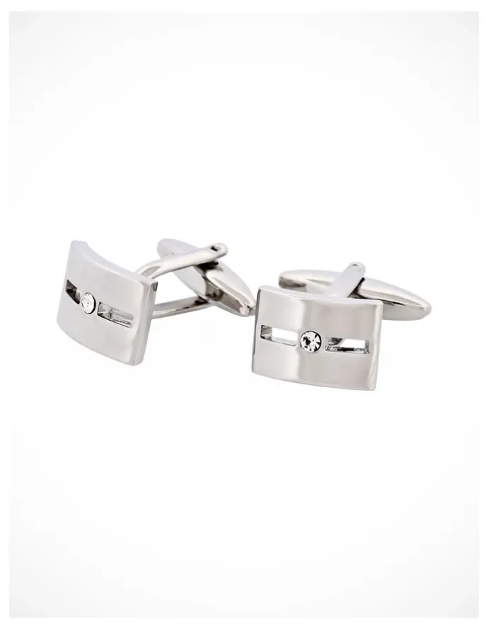 Cudworth Rhodium Plated & Single Crystal Cufflinks in Silver