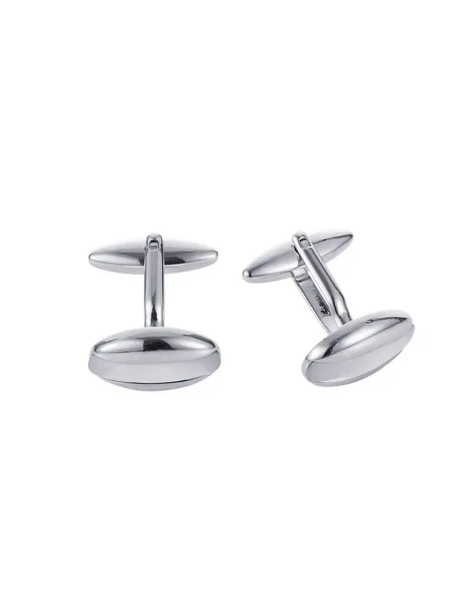 Cudworth Rhodium Plated Cats Eye Oval Cufflinks in White