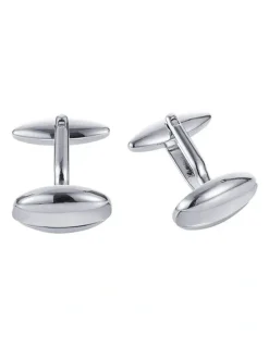 Cudworth Rhodium Plated Cats Eye Oval Cufflinks in White
