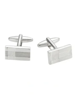 Cudworth Rhodium Plated Cross Patterned Rectangle Cufflinks