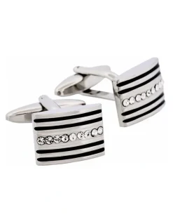 Cudworth Rhodium Plated Crystal & Black Enamel Cufflinks