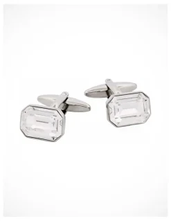 Cudworth Rhodium Plated Crystal Cufflinks in SIlver