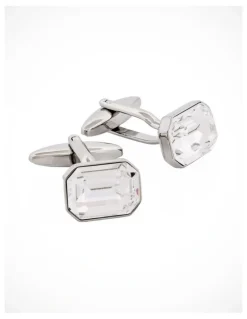 Cudworth Rhodium Plated Crystal Cufflinks in SIlver