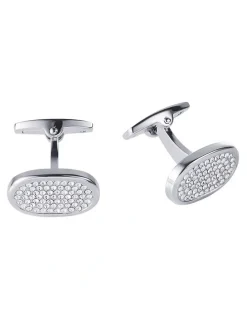 Cudworth Rhodium Plated Oval Crystal Cufflinks