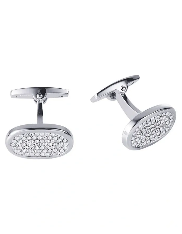 Cudworth Rhodium Plated Oval Crystal Cufflinks