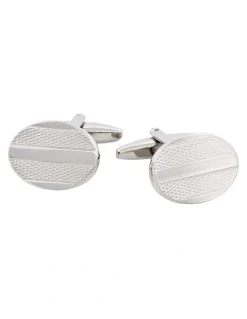 Cudworth Rhodium Plated Oval Stripe Cufflinks