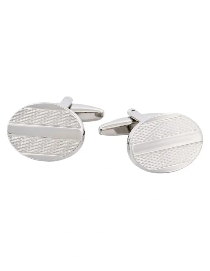 Cudworth Rhodium Plated Oval Stripe Cufflinks