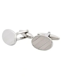 Cudworth Rhodium Plated Oval Patterned Cufflinks
