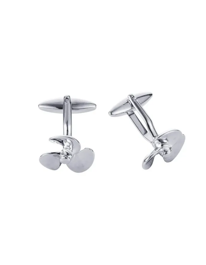 Cudworth Rhodium Plated Propeller Cufflinks in Silver