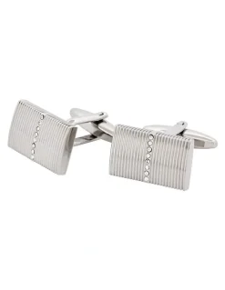 Cudworth Rhodium Plated Self Striped Crystal Cufflinks
