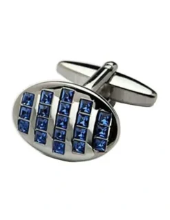 Cudworth Rhodium Plated Sapphire Crystal Oval Cufflinks in Silver