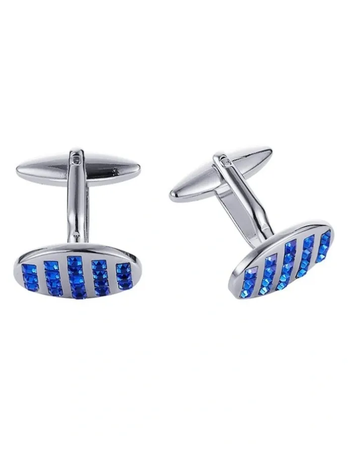 Cudworth Rhodium Plated Sapphire Crystal Oval Cufflinks in Silver