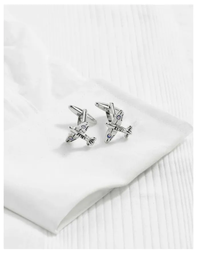 Cudworth Rhodium Plated Supermarine Spitfire Cufflinks in Silver