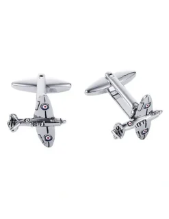 Cudworth Rhodium Plated Supermarine Spitfire Cufflinks in Silver