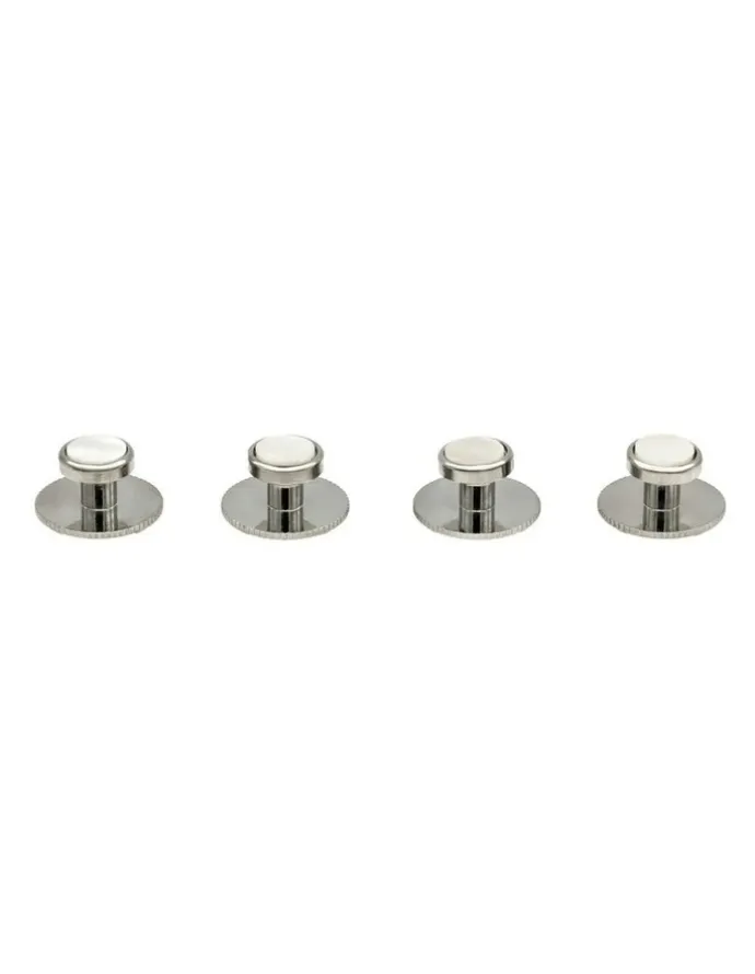 Cudworth Rhodium Round Screw Shirt Studs Set of 4 in Mother Of Pearl