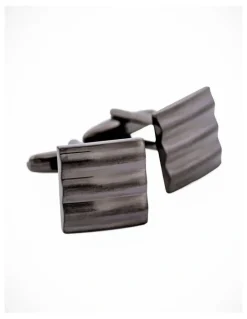 Cudworth Sqaure Striped Gun Metal Cufflinks
