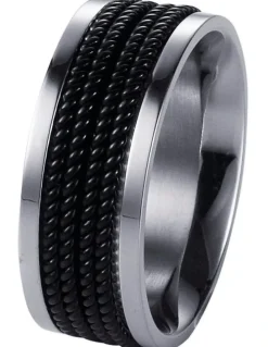 Cudworth Stainless Steel Ring With Ion Plated Corded Bands in Black