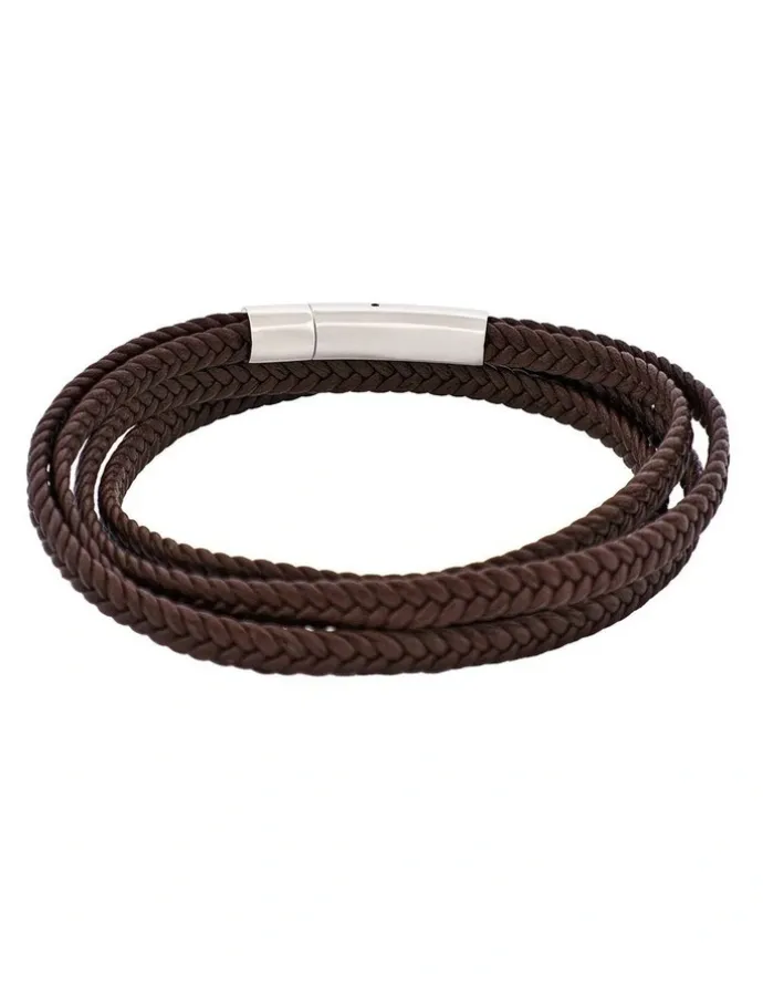 Cudworth Stainless Steel & Leather Double Strand Bracelet in Brown