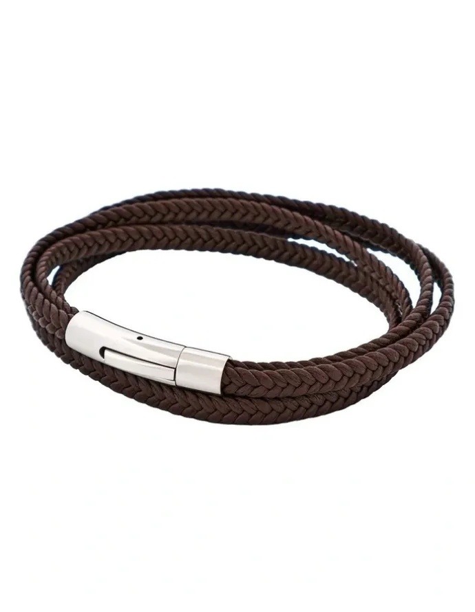 Cudworth Stainless Steel & Leather Double Strand Bracelet in Brown