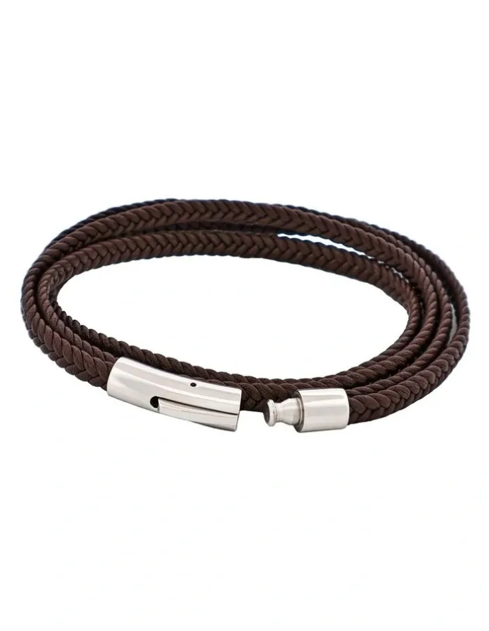 Cudworth Stainless Steel & Leather Double Strand Bracelet in Brown