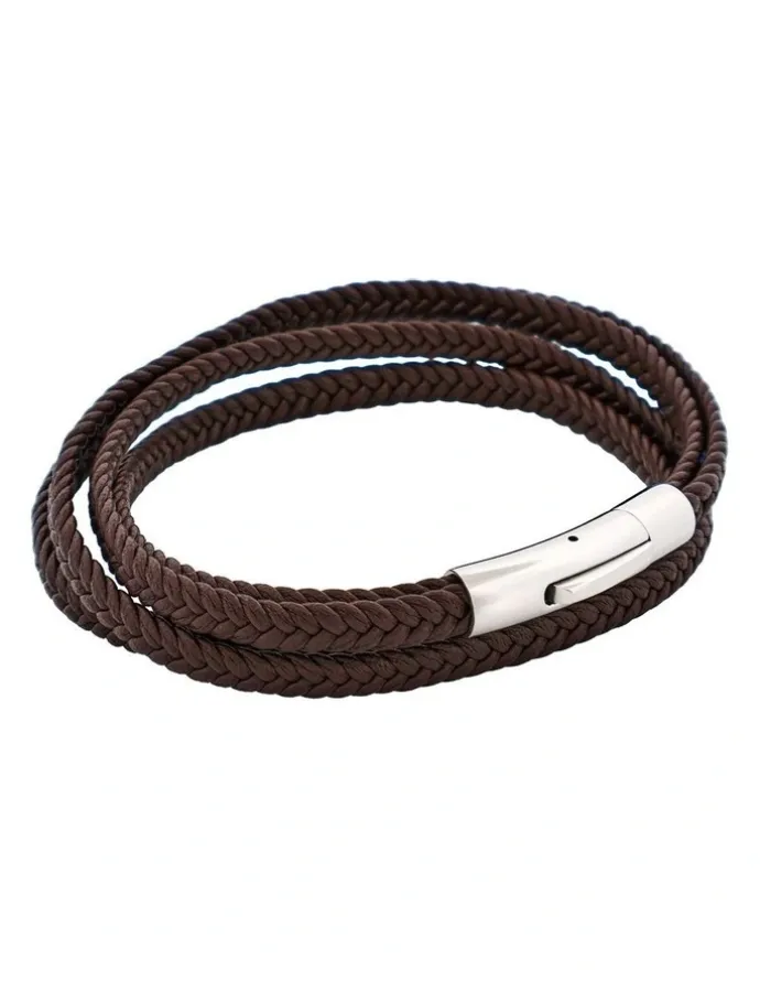 Cudworth Stainless Steel & Leather Double Strand Bracelet in Brown