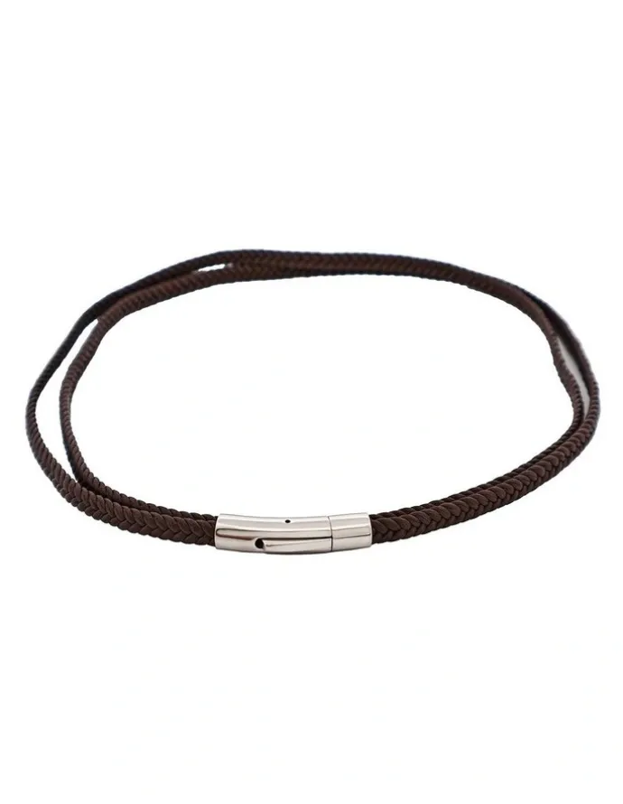 Cudworth Stainless Steel & Leather Double Strand Bracelet in Brown