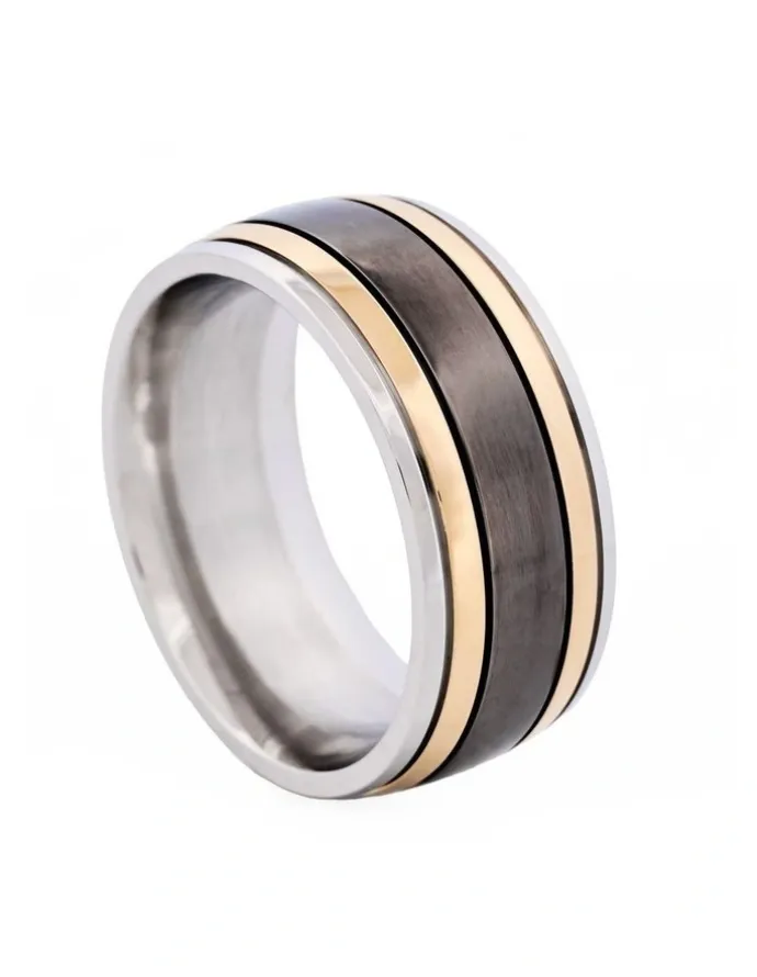 Cudworth Stainless Steel Ion Plated Centre-Band Ring in Black