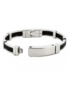 Cudworth Stainless Steel Leather Small Bangle in Silver