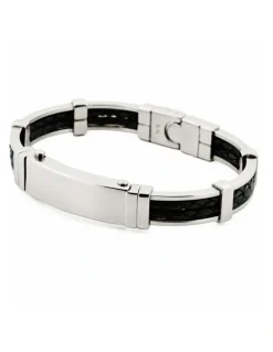 Cudworth Stainless Steel Leather Small Bangle in Silver