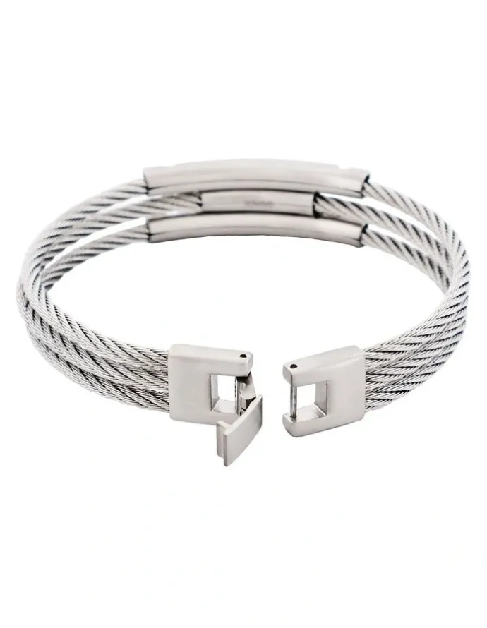 Cudworth Stainless Steel And Cable Wire Bracelet in Silver