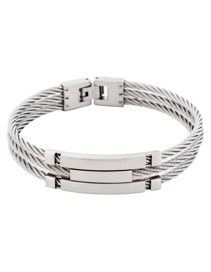 Cudworth Stainless Steel And Cable Wire Bracelet in Silver