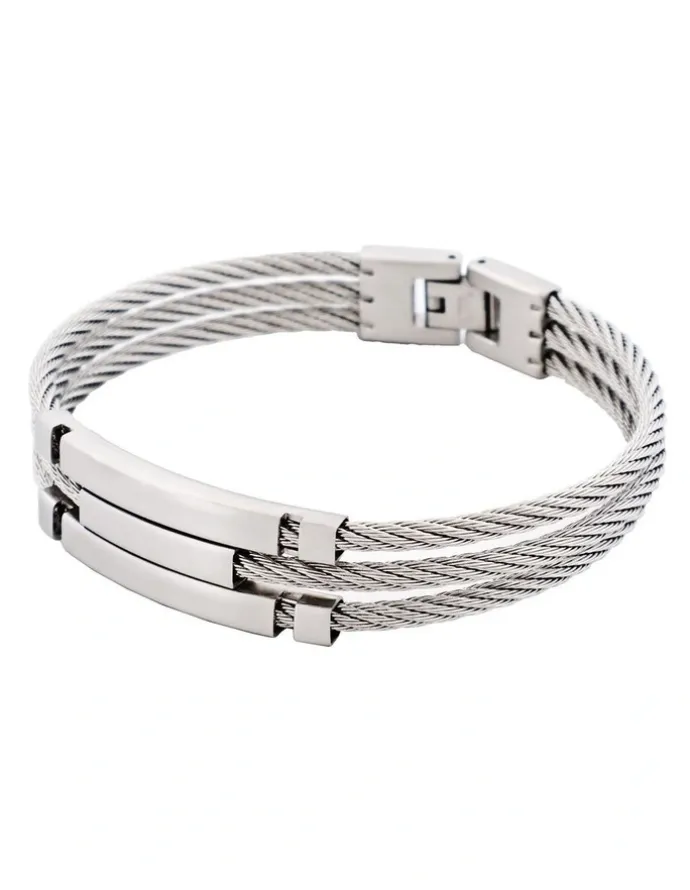 Cudworth Stainless Steel And Cable Wire Bracelet in Silver